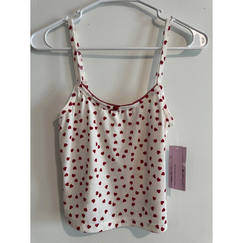 summer tank Wild Fable Heart Print Pointelle Pajama Tank Womens Small Red‎ Lace